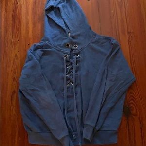 blue lace up sweater